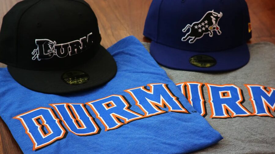 DURM Studio caps and tees carrying the DURM bull wordmark