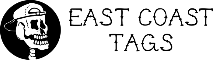 East Coast Tags logo, a skull in a backwards cap with tattoo-style lettering