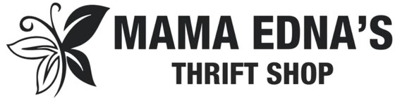 Mama Edna's Thrift Shop logo with a butterfly mark