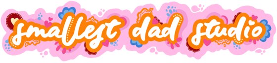 Smallest Dad Studio logo in brush script on a pink cloud
